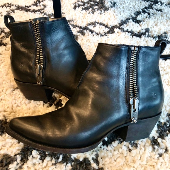 Frye Shoes - Frye Black Moto Zip Sacha Leather Boots 9